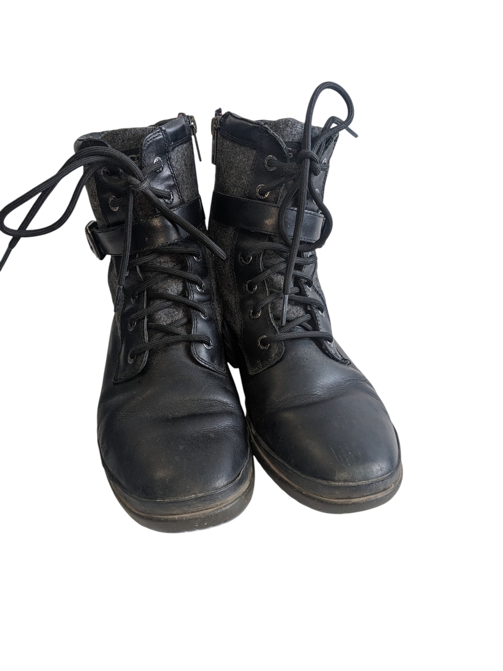 UGG Women's Kelsey  Black Leather & Textile Lace-Up Ankle Boots Size 8 Flaw